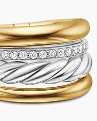 DY Mercer® Four Row Ring in Sterling Silver with 18K Yellow Gold and Diamonds, 13.8mm