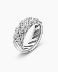 Sculpted Cable Band Ring in Sterling Silver with Diamonds, 7.5mm