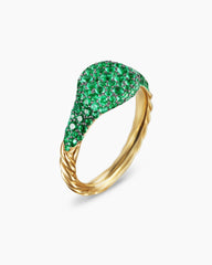 Petite Pavé Pinky Ring in 18K Yellow Gold with Emeralds, 7mm