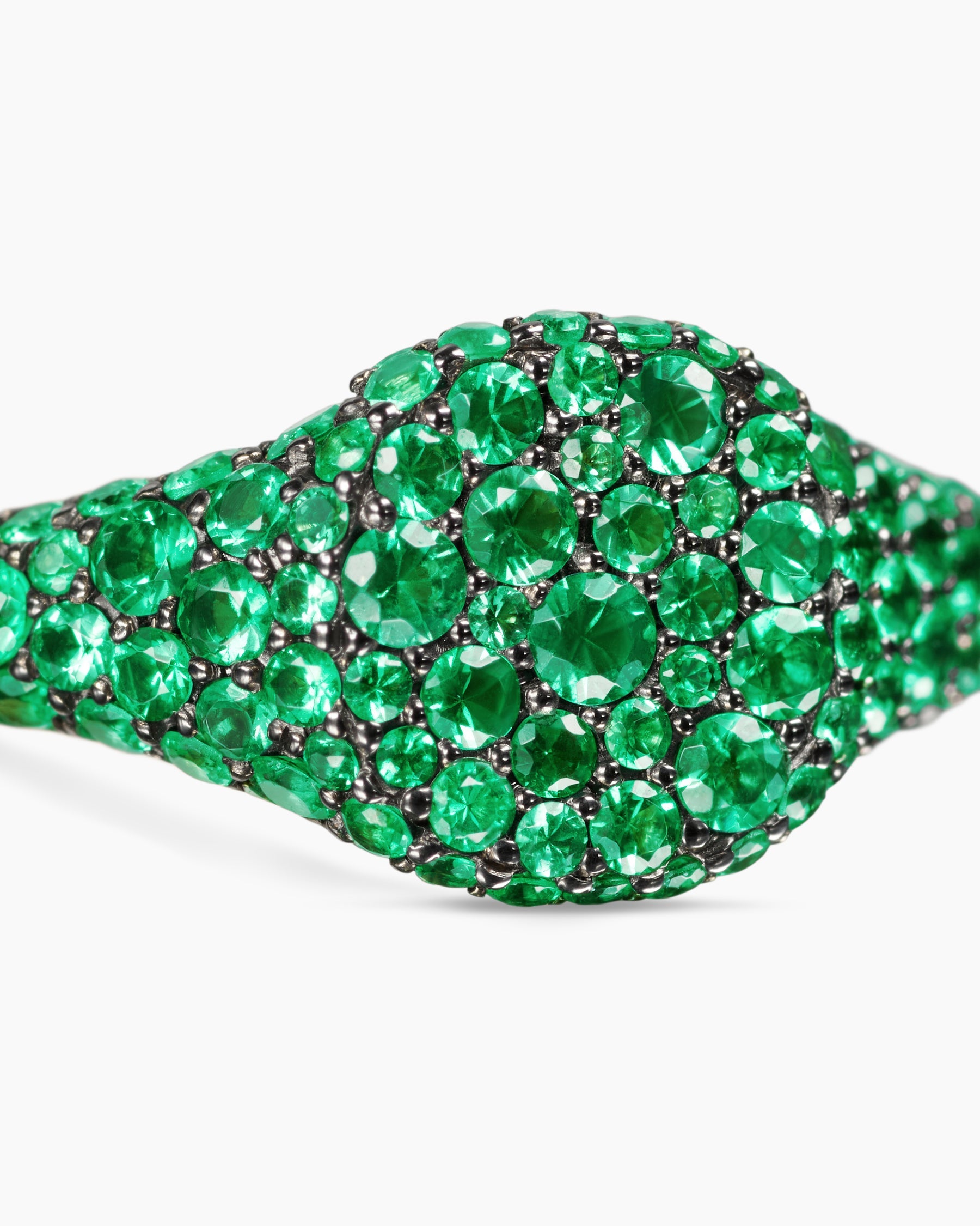 Petite Pavé Pinky Ring in 18K Yellow Gold with Emeralds, 7mm