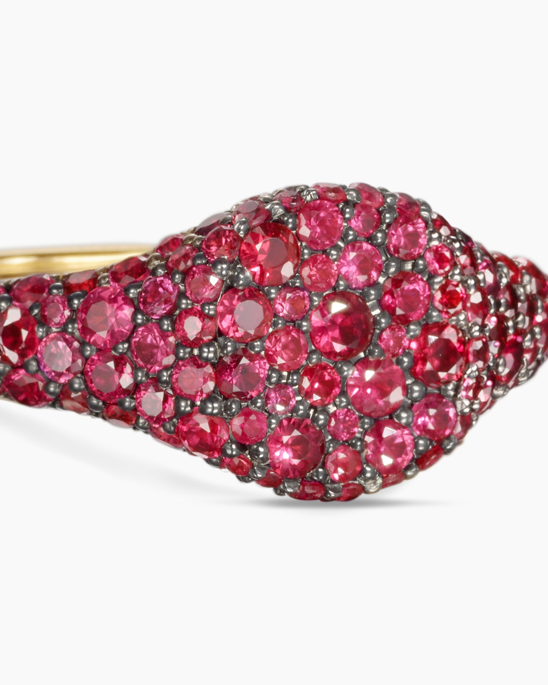 Petite Pavé Pinky Ring in 18K Yellow Gold with Red Rubies, 7mm