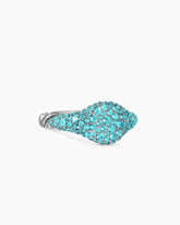 Petite Pavé Pinky Ring in 18K White Gold with Paraiba Tourmalines, 7mm