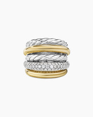 DY Mercer® Multi Row Ring in Sterling Silver with 18K Yellow Gold and Diamonds, 21mm