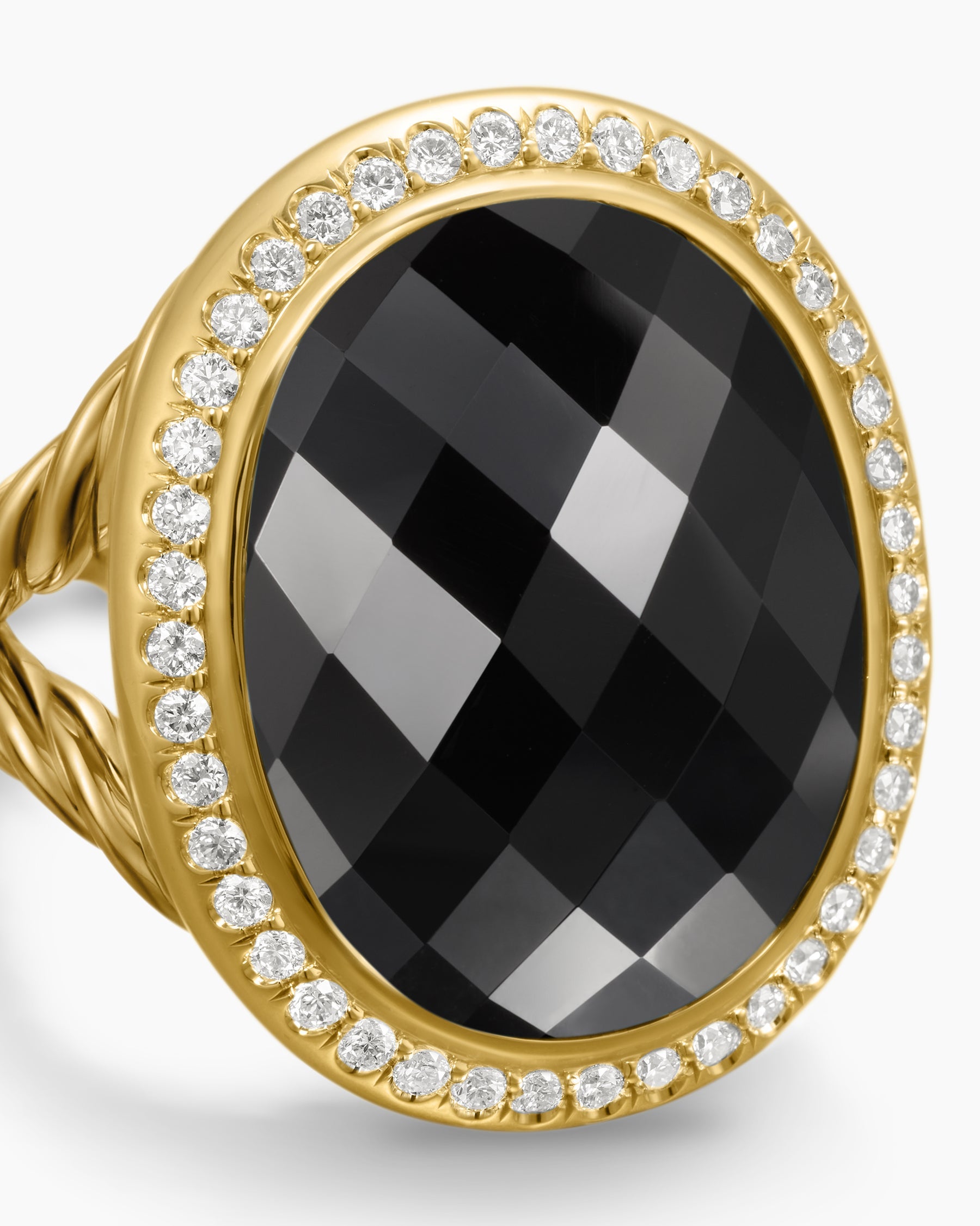 Albion® Oval Ring in 18K Yellow Gold with Black Onyx and Diamonds, 21mm