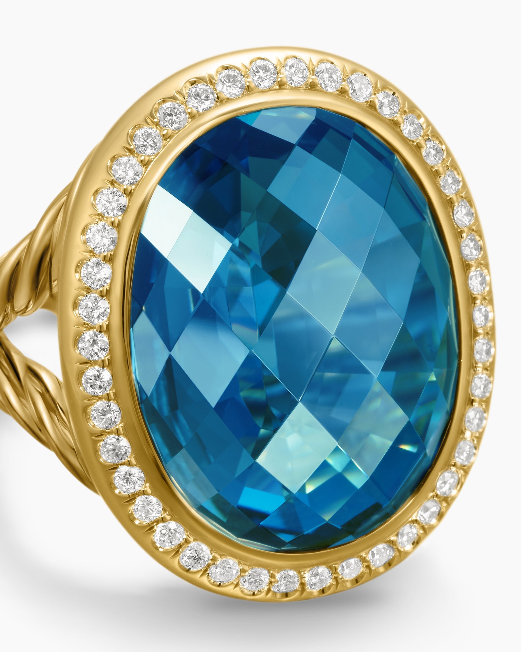 Albion® Oval Ring in 18K Yellow Gold with Hampton Blue Topaz and Diamonds, 21mm