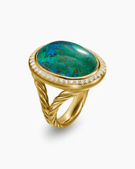 Albion® Oval Ring in 18K Yellow Gold with Chrysocolla and Diamonds, 21mm