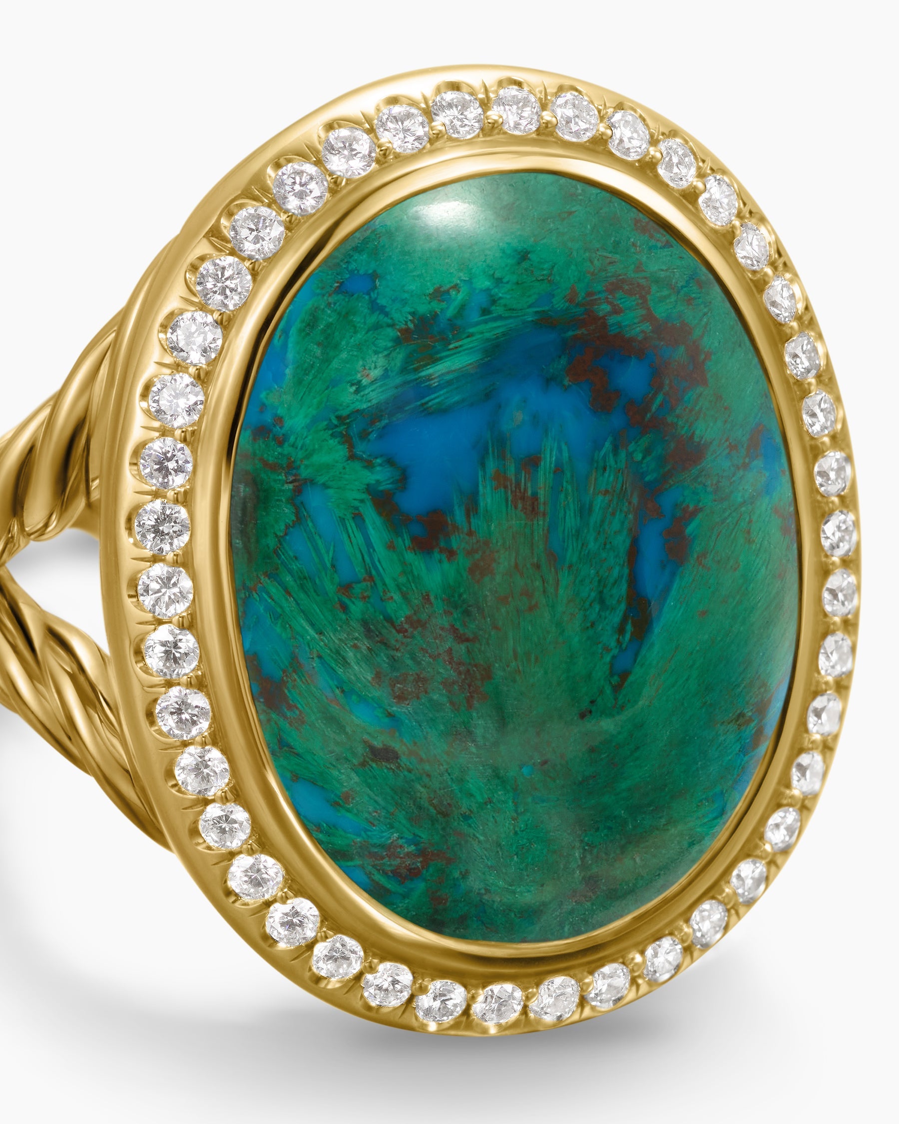 Albion® Oval Ring in 18K Yellow Gold with Chrysocolla and Diamonds, 21mm