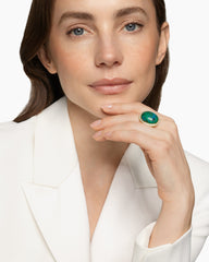 Albion® Oval Ring in 18K Yellow Gold with Chrysocolla and Diamonds, 21mm