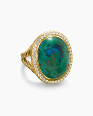 Albion® Oval Ring in 18K Yellow Gold with Chrysocolla and Diamonds, 21mm