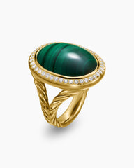 Albion® Oval Ring in 18K Yellow Gold with Malachite and Diamonds, 21mm
