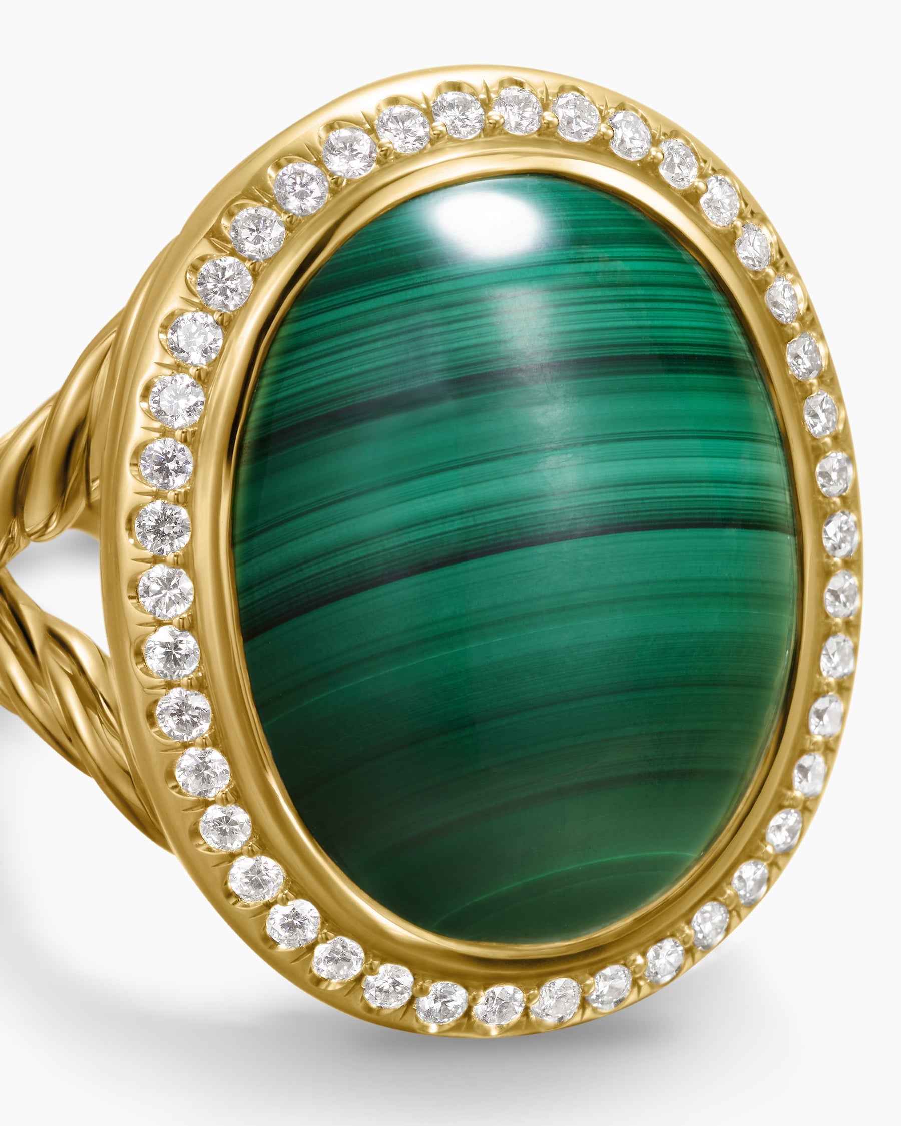 Albion® Oval Ring in 18K Yellow Gold with Malachite and Diamonds, 21mm