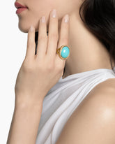 Albion® Oval Ring in 18K Yellow Gold with Turquoise and Diamonds, 21mm