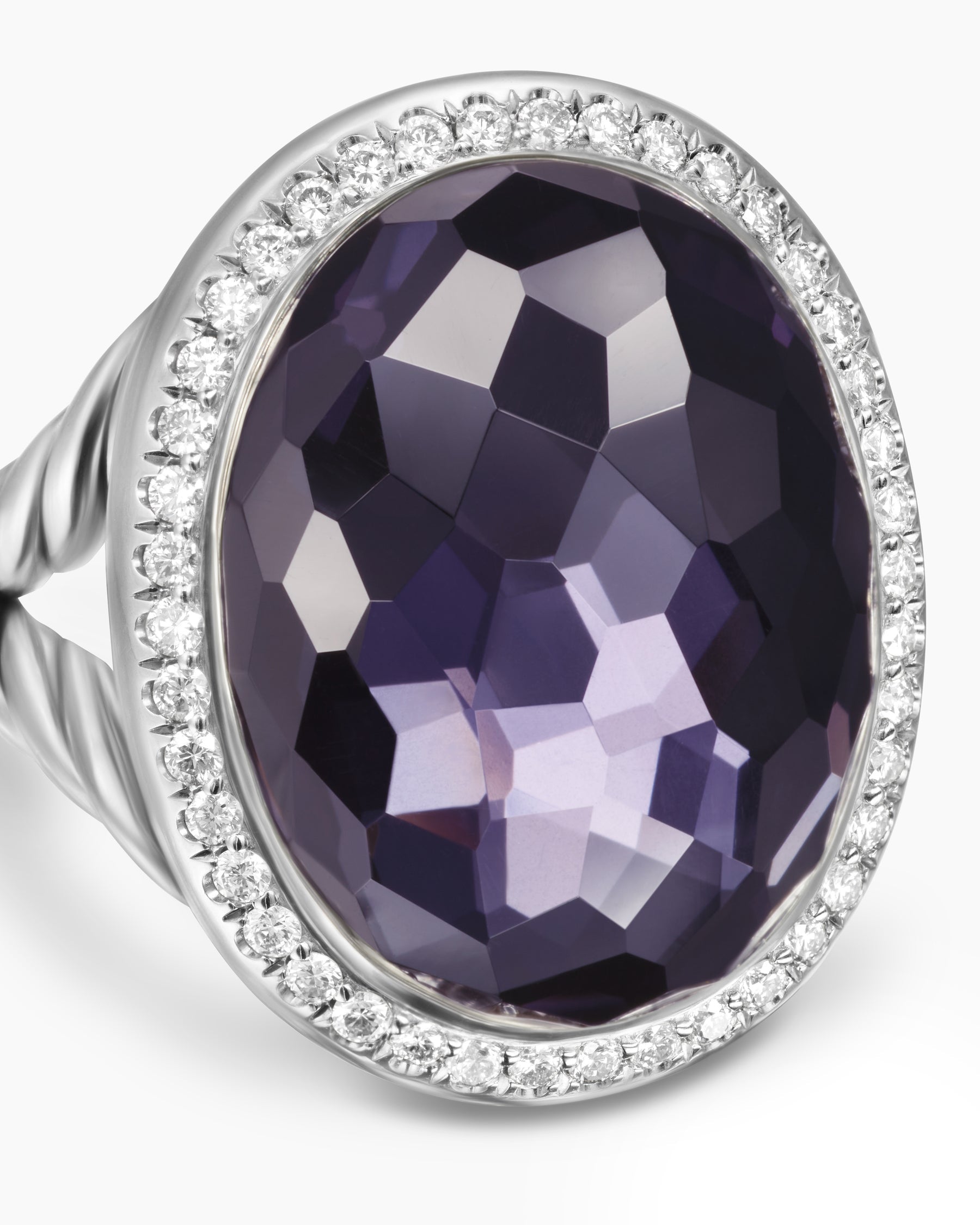 Albion® Oval Ring in Sterling Silver with Black Orchid and Diamonds, 21mm
