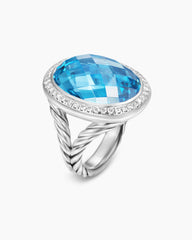 Albion® Oval Ring in Sterling Silver with Blue Topaz and Diamonds, 21mm