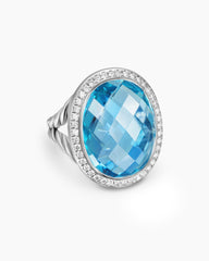 Albion® Oval Ring in Sterling Silver with Blue Topaz and Diamonds, 21mm
