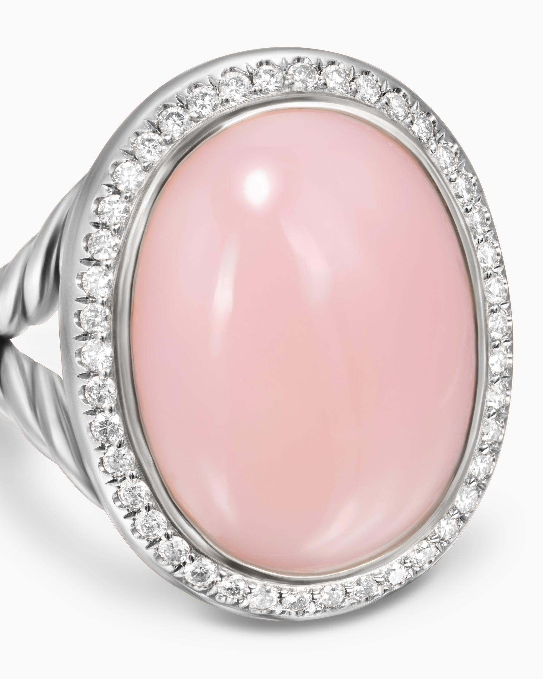 Albion® Oval Ring in Sterling Silver with Pink Opal and Diamonds, 21mm
