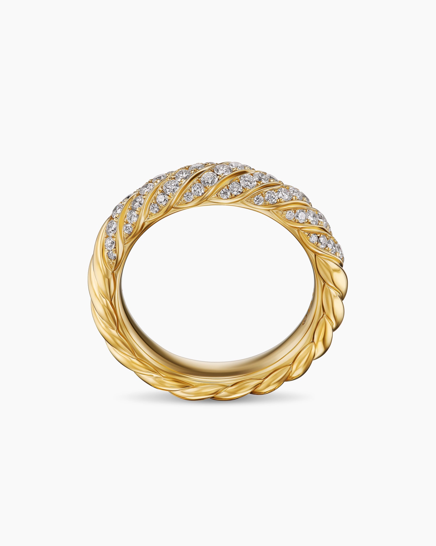 Sculpted Cable Band Ring in 18K Yellow Gold with Diamonds, 4.6mm