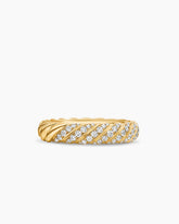 Sculpted Cable Band Ring in 18K Yellow Gold with Diamonds, 4.6mm