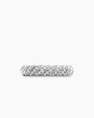 Sculpted Cable Band Ring in 18K White Gold with Diamonds, 4.6mm
