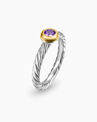 Petite Cable Ring in Sterling Silver with 14K Yellow Gold and Amethyst, 2.8mm