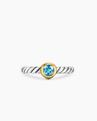 Petite Cable Ring in Sterling Silver with 14K Yellow Gold and Blue Topaz, 2.8mm