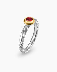 Petite Cable Ring in Sterling Silver with 14K Yellow Gold and Rhodolite Garnet, 2.8mm