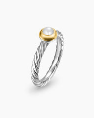 Petite Cable Ring in Sterling Silver with 14K Yellow Gold and Pearl, 2.8mm