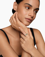 Petite Cable Ring in Sterling Silver with 14K Yellow Gold and Turquoise, 2.8mm