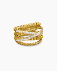 Crossover Trio Six Row Ring in 18K Yellow Gold with Diamonds, 17.5mm