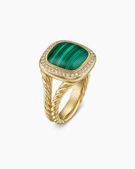 Albion® Ring in 18K Yellow Gold with Malachite and Diamonds, 11mm