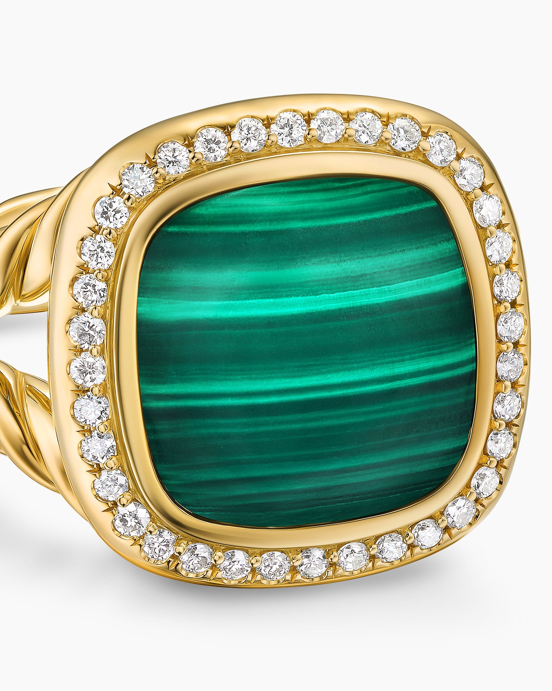 Albion® Ring in 18K Yellow Gold with Malachite and Diamonds, 11mm