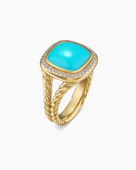 Albion® Ring in 18K Yellow Gold with Turquoise and Diamonds, 11mm