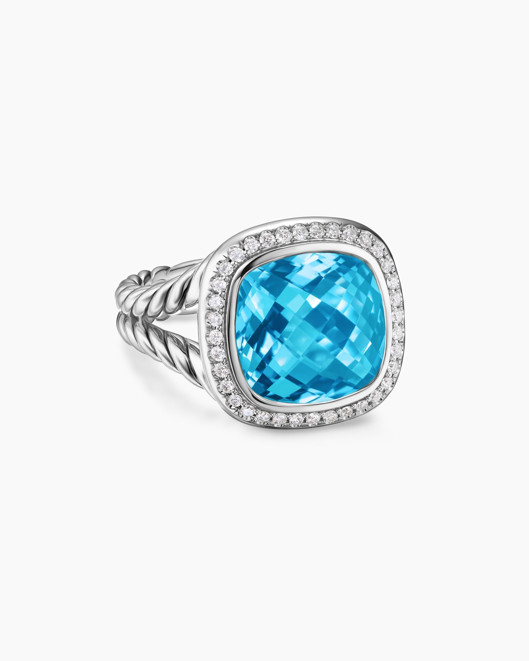 Albion® Ring in Sterling Silver with Blue Topaz and Diamonds, 11mm