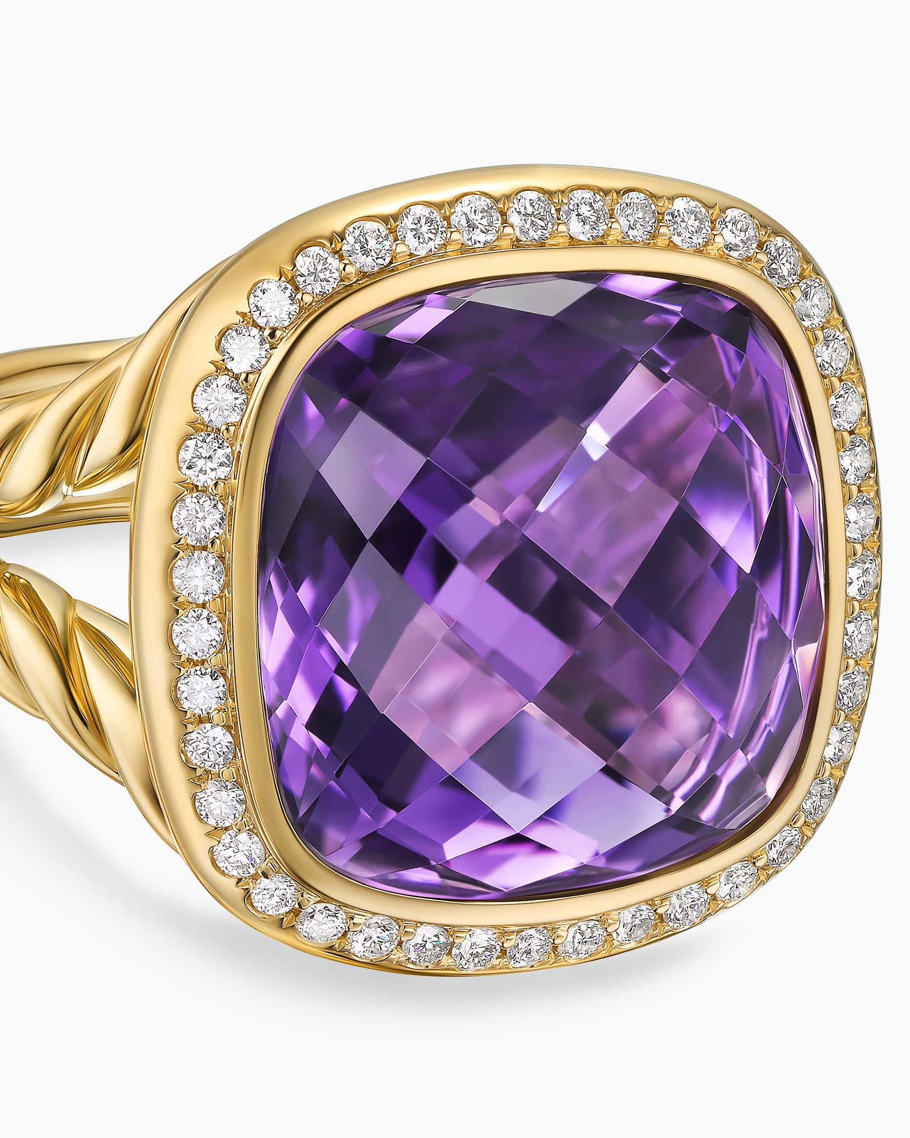 Albion® Ring in 18K Yellow Gold with Amethyst and Diamonds, 15mm