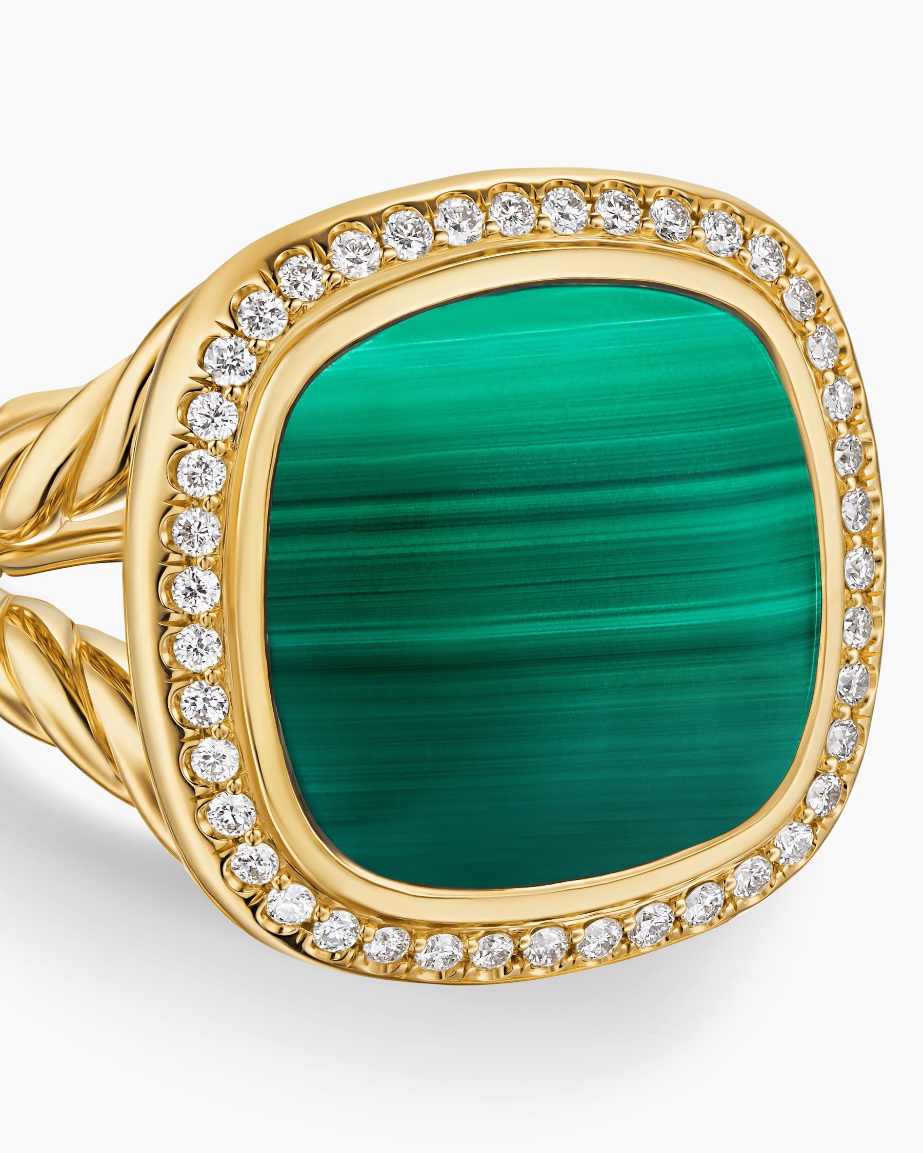 Albion® Ring in 18K Yellow Gold with Malachite and Diamonds, 15mm
