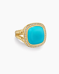 Albion® Ring in 18K Yellow Gold with Turquoise and Diamonds, 15mm