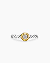 Petite Cable Ring in Sterling Silver with 14K Yellow Gold and Center Diamond, 2.8mm