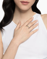 Petite Cable Ring in Sterling Silver with 14K Yellow Gold and Center Diamond, 2.8mm