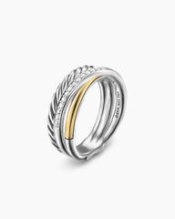 Crossover Three Row Ring in Sterling Silver with 18K Yellow Gold and Diamonds, 7mm