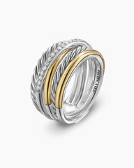 Crossover Five Row Ring in Sterling Silver with 18K Yellow Gold and Diamonds, 11mm