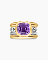 DY Mercer® Color Four Row Stone Ring in Sterling Silver with 18K Yellow Gold, Amethyst and Diamonds, 14mm