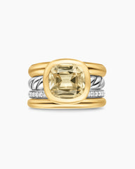 DY Mercer® Color Four Row Stone Ring in Sterling Silver with 18K Yellow Gold, Champagne Citrine and Diamonds, 14mm