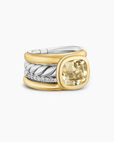 DY Mercer® Color Four Row Stone Ring in Sterling Silver with 18K Yellow Gold, Champagne Citrine and Diamonds, 14mm