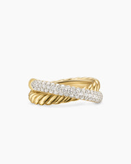 Crossover Two Row Ring in 18K Yellow Gold with Diamonds, 7.4mm