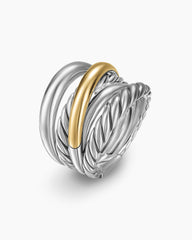 Crossover Five Row Ring in Sterling Silver with 14K Yellow Gold, 17.5mm
