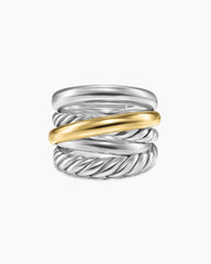 Crossover Five Row Ring in Sterling Silver with 14K Yellow Gold, 17.5mm