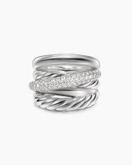 Crossover Five Row Ring in Sterling Silver with Diamonds, 17.5mm