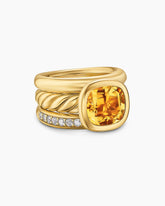 DY Mercer® Color Three Row Stone Ring in 18K Yellow Gold with Citrine and Diamonds, 12mm