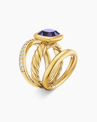 DY Mercer® Color Three Row Stone Ring in 18K Yellow Gold with Iolite and Diamonds, 12mm