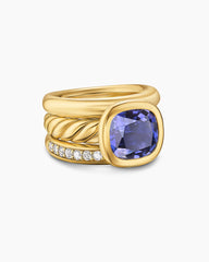 DY Mercer® Color Three Row Stone Ring in 18K Yellow Gold with Iolite and Diamonds, 12mm